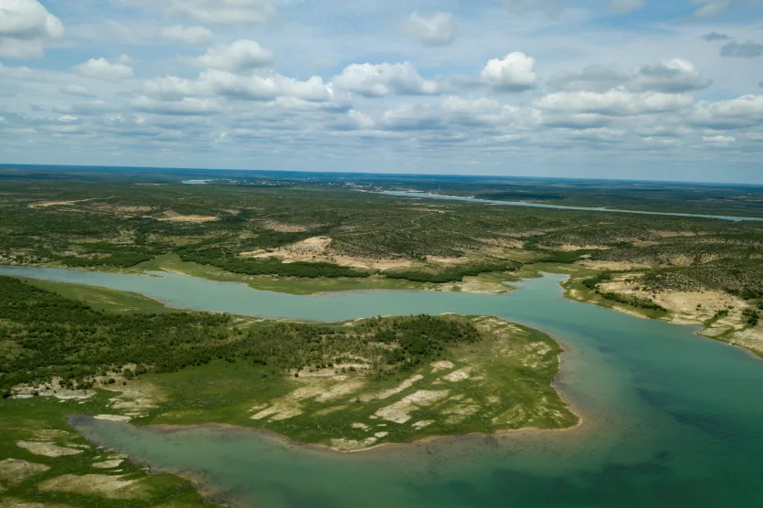 Drone photography of Lake Amistad, Texas at Spur 406.