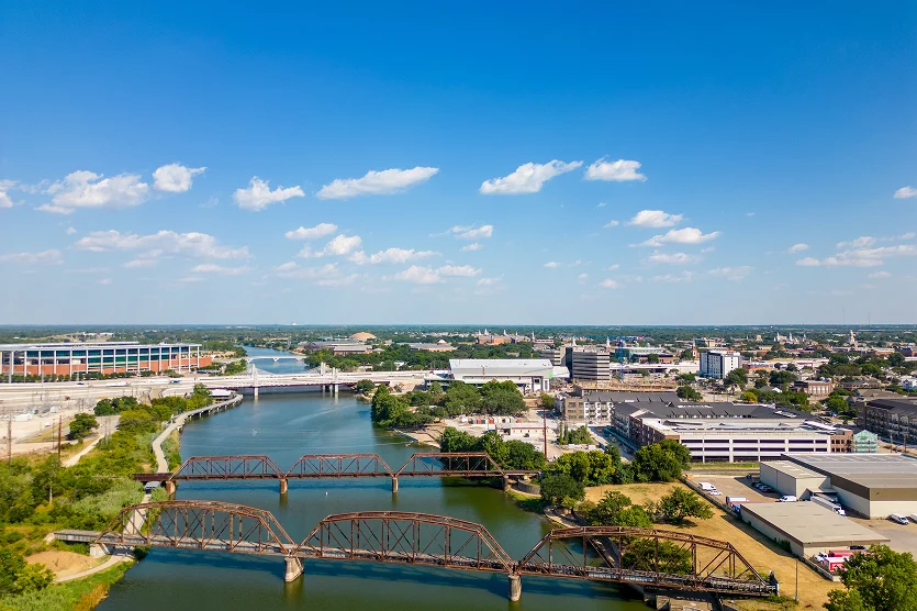 Aerial photo Downtown Waco Texas and Brazos River