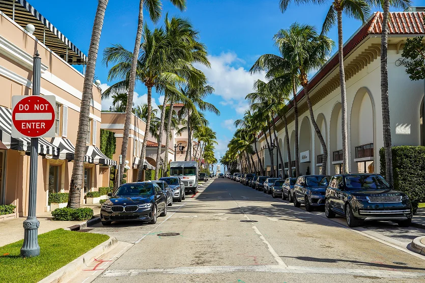 Luxury stores at Worth Avenue in Palm Beach, Florida. Worth Avenue is an upscale shopping and dining district in Palm Beach, Florida.
